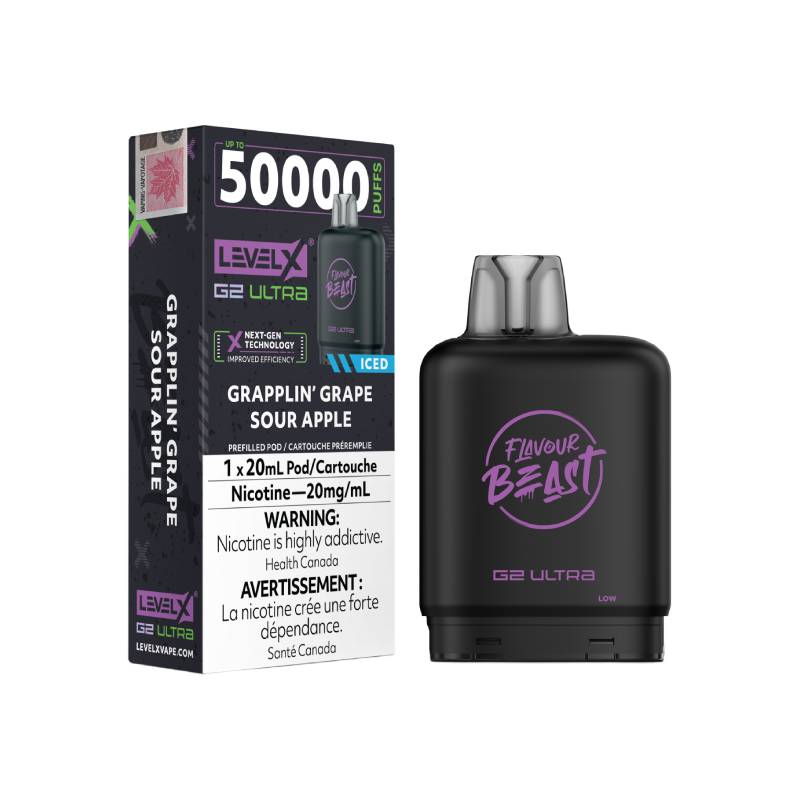 Flavour Beast Level X G2 Ultra Pod 50K - Grapplin’ Grape Sour Apple Iced - 20mg (Tax)