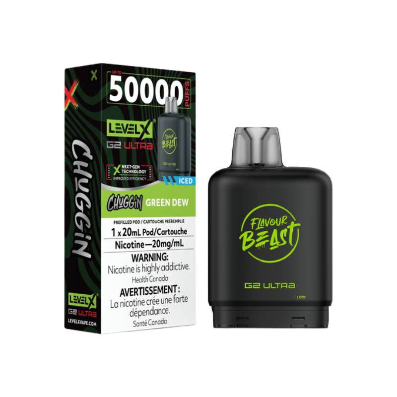 Flavour Beast Level X G2 Ultra Pod 50K - Chuggin' Green Dew - 20mg (Tax)